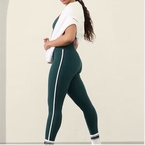 Athleta Cypress Green Elation High-Rise Leggings with White Side Stripe
